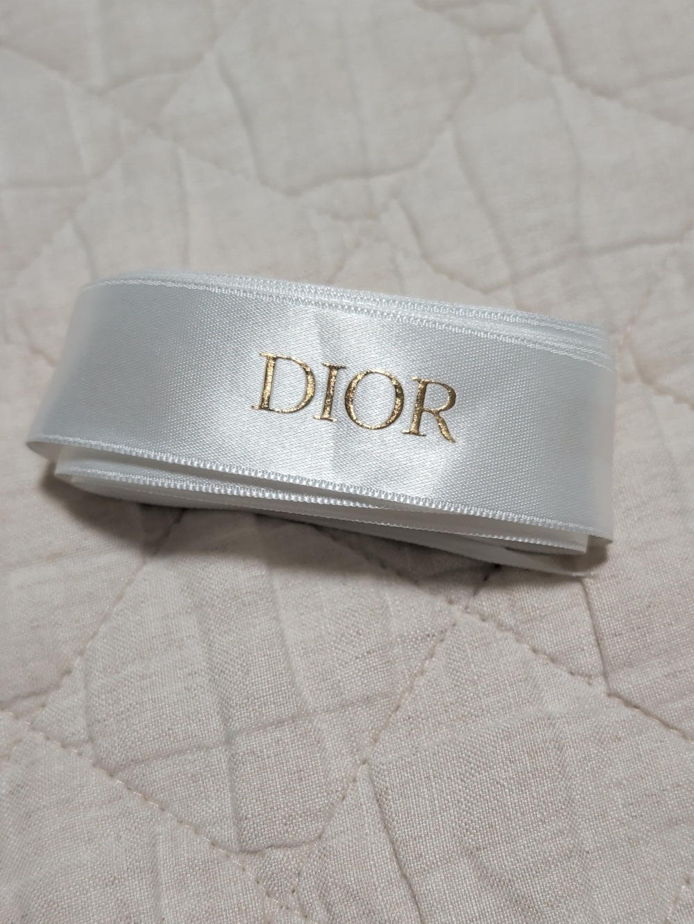 Dior White Satin Ribbon with Gold Logo Accent